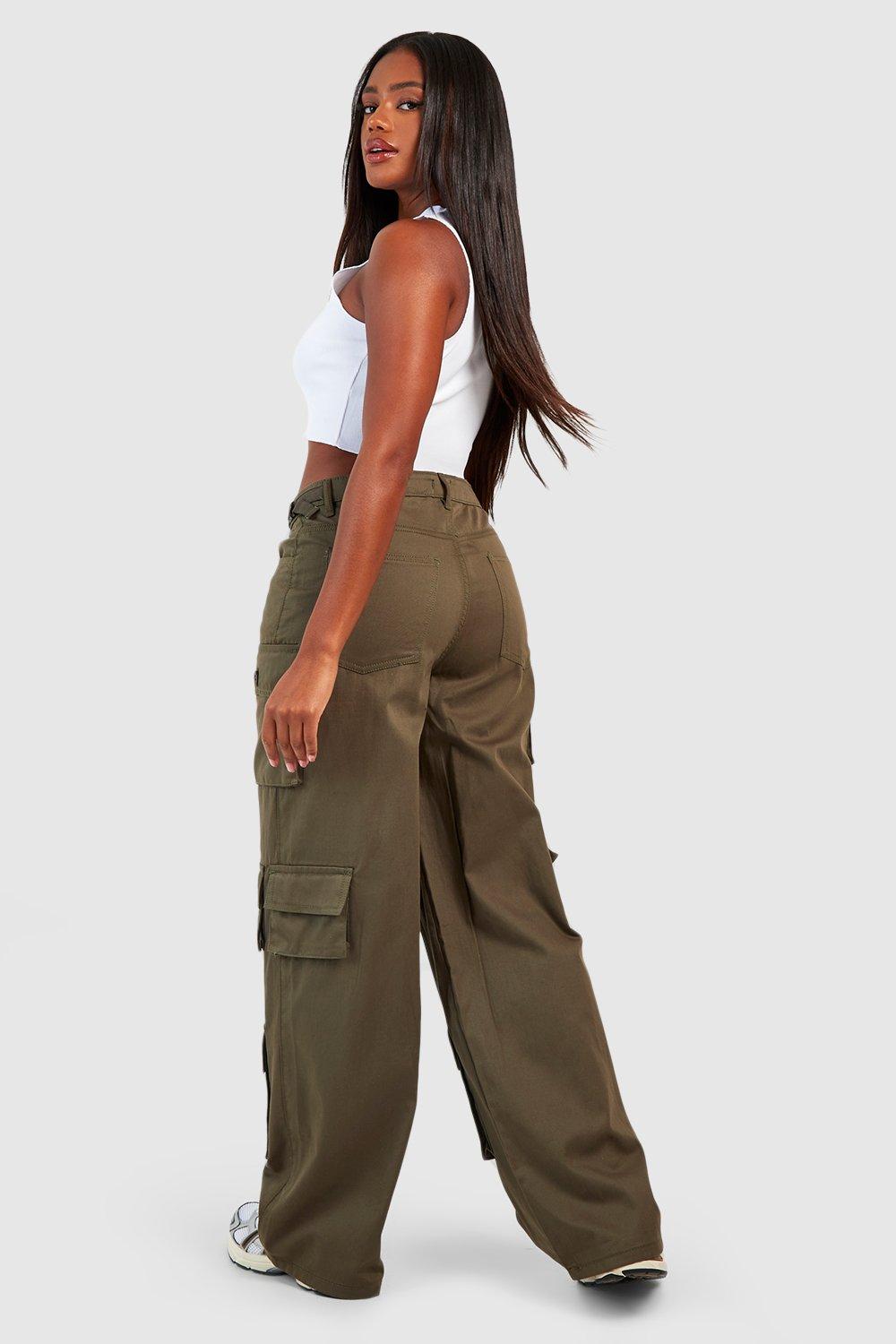 Vintage Khaki High Waist Cargo Pants For Women Oversized Office