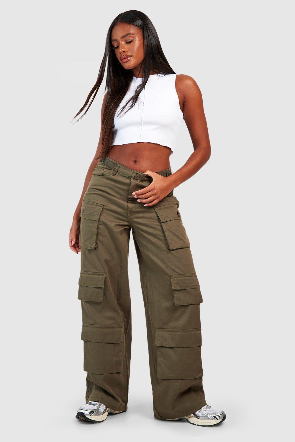 Criss Cross Waistband Cargo Pocket Pants in Black