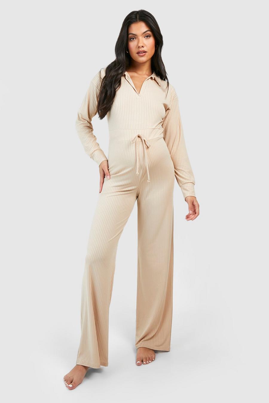 Stone Maternity Collared Wide Leg Loungewear Jumpsuit image number 1