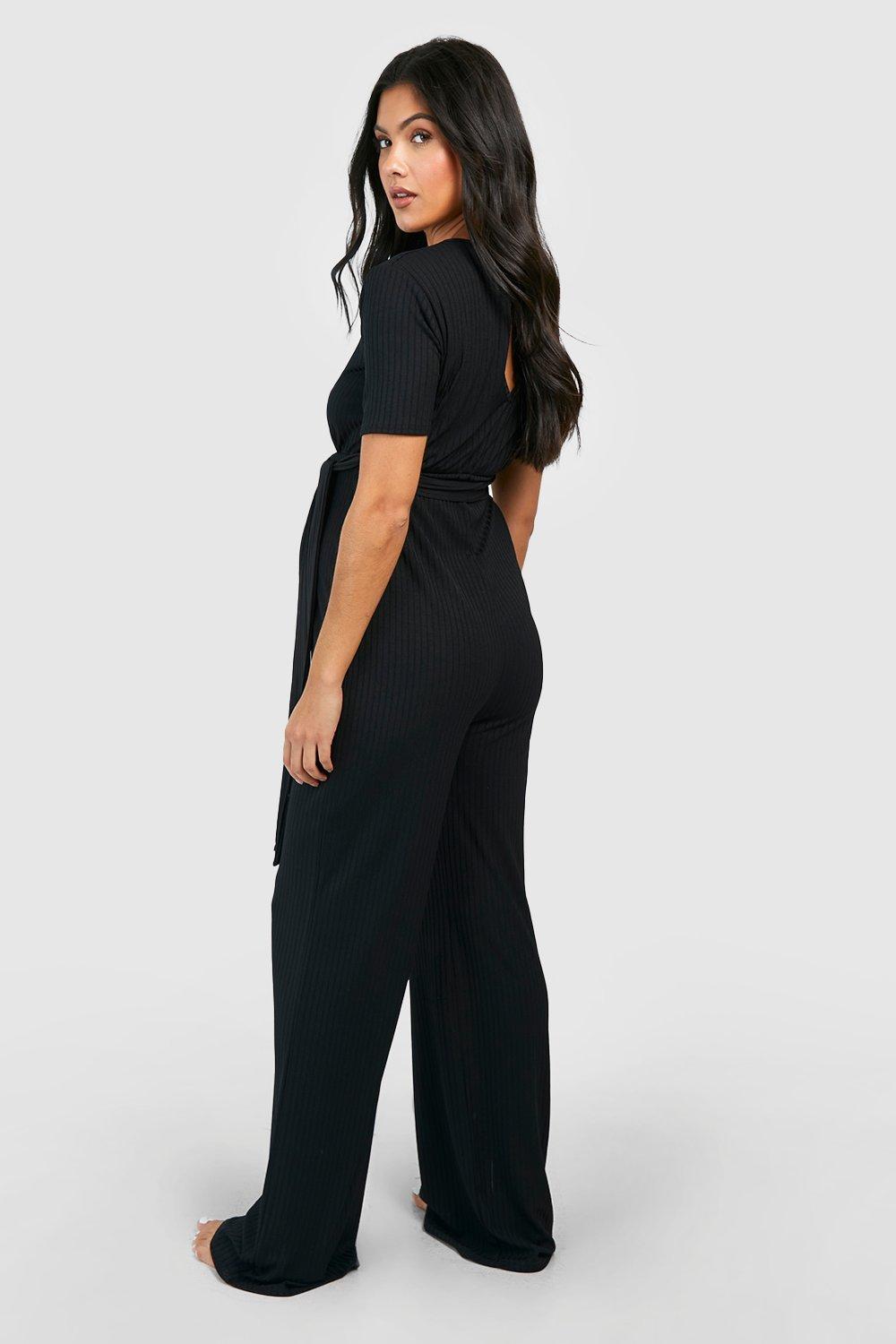 Maternity Short Sleeve Belted Loungewear Jumpsuit