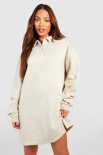 Stone Beige Tall Rugby Collar Super Oversized Sweat Dress