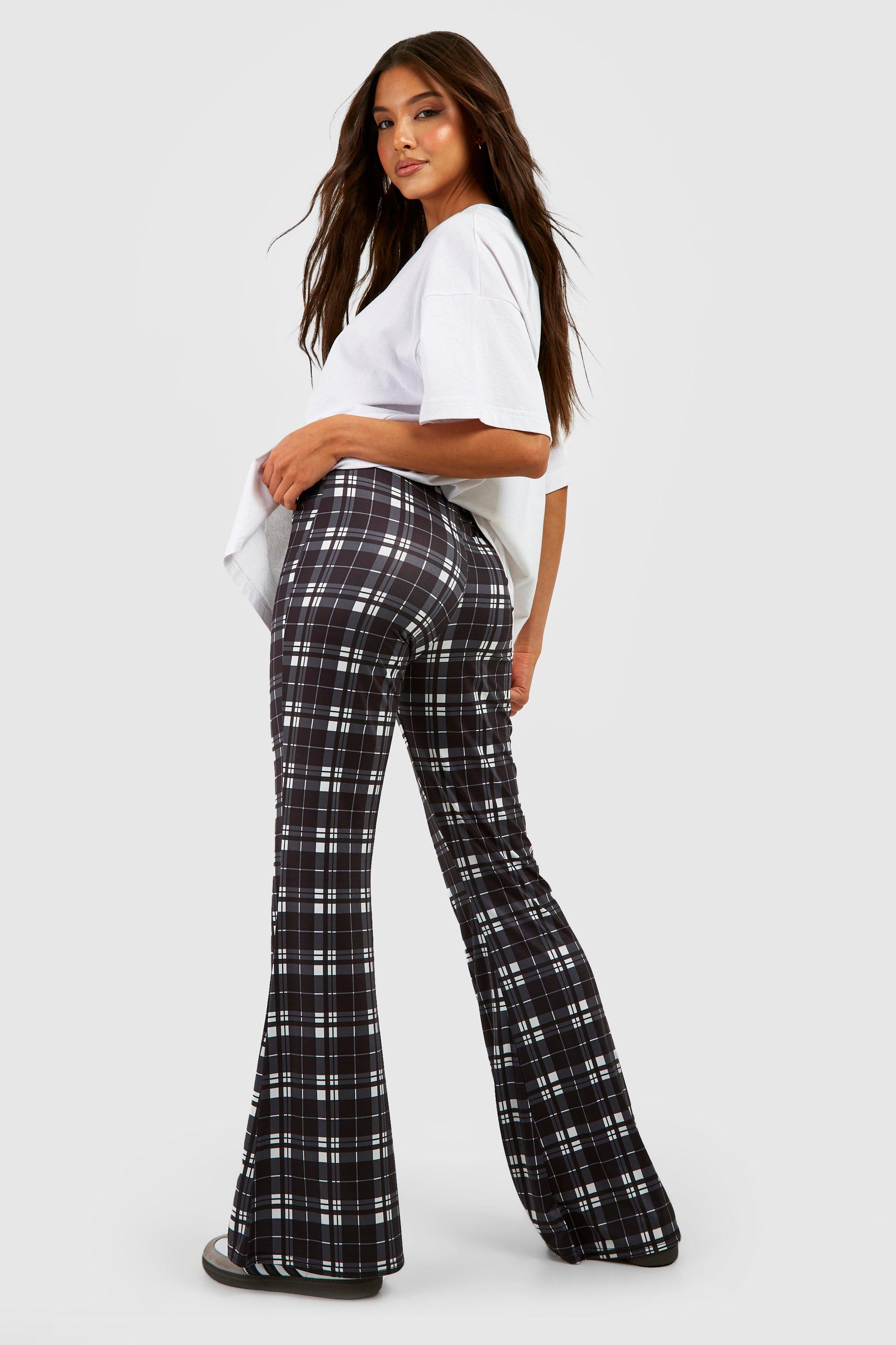 Plaid Flannel High Waisted Flared Pants