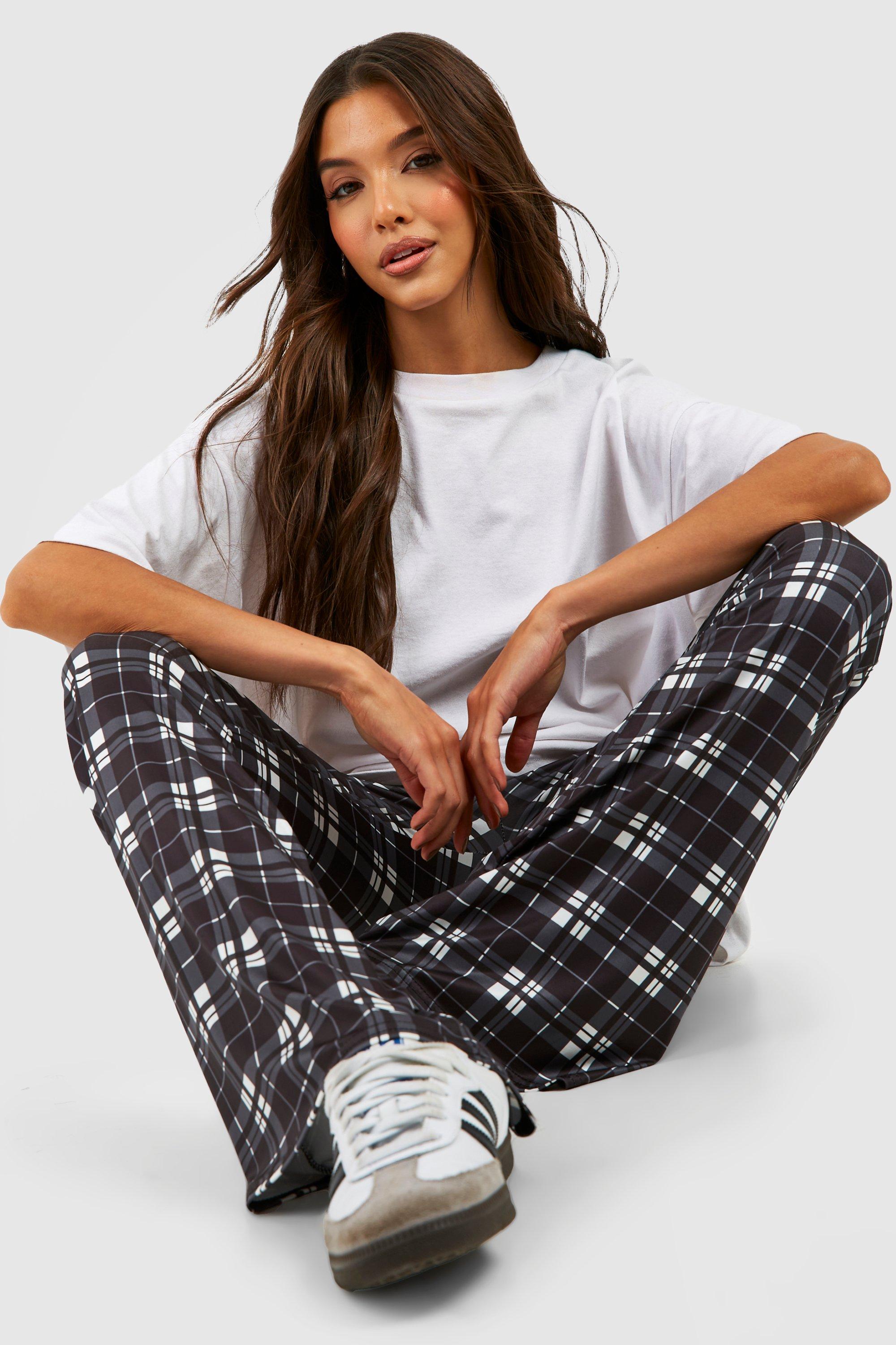 High waisted store tartan trousers womens