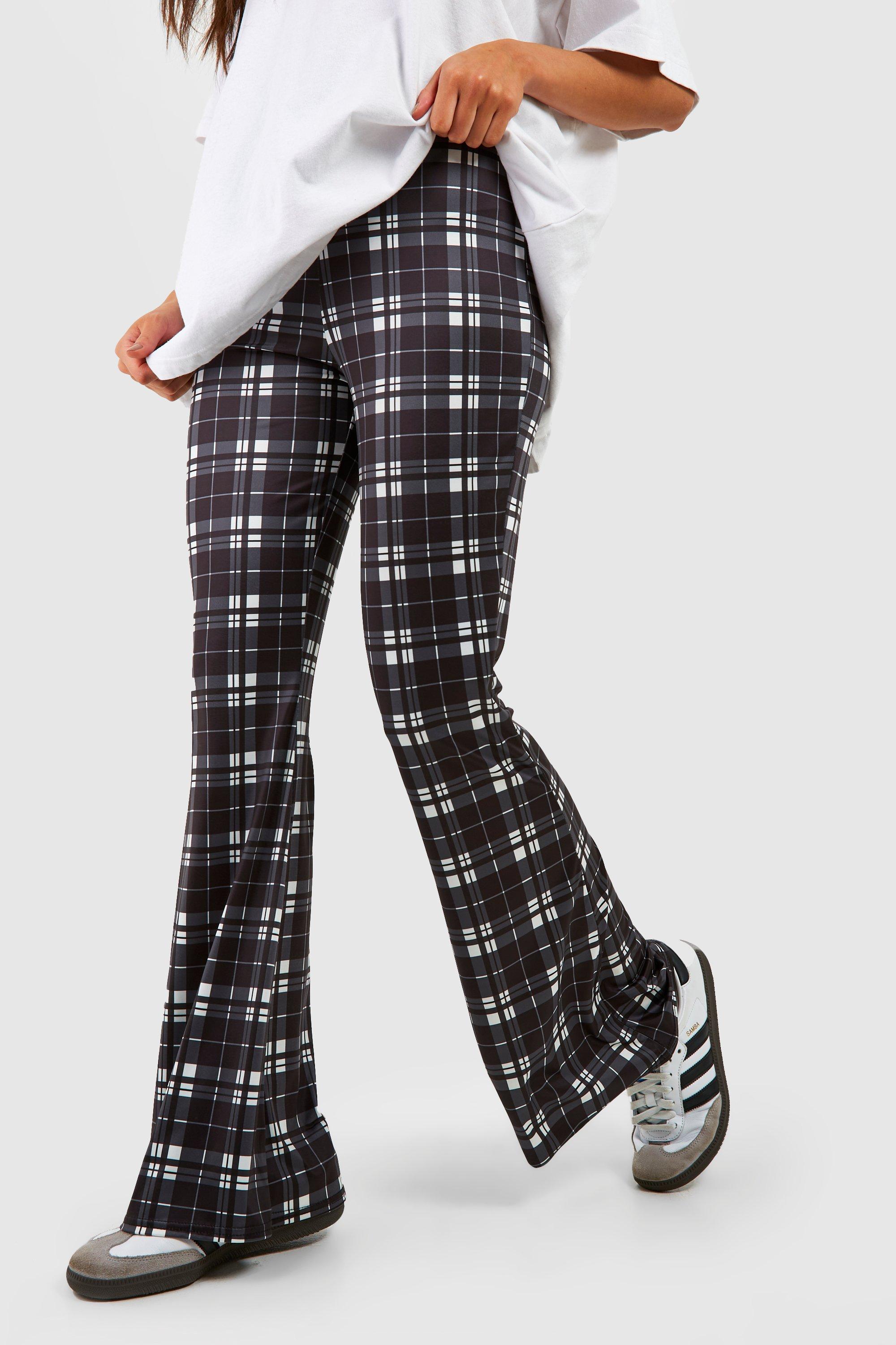 Flared best sale checkered pants