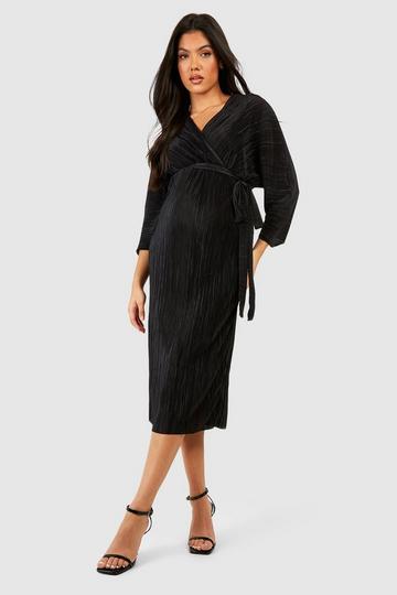 Maternity Plisse Belted Shirt Dress black