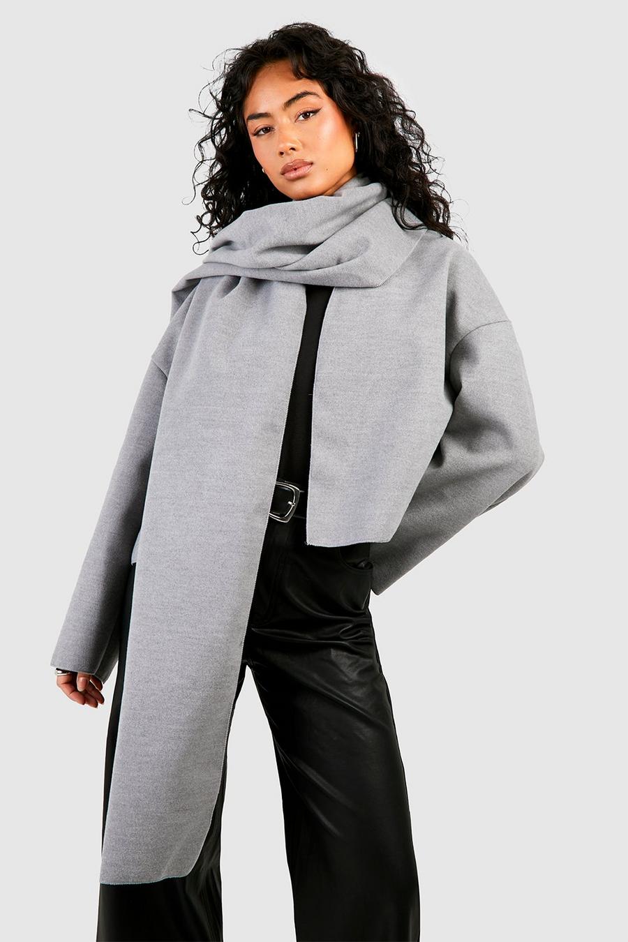 Abrigo corto efecto lana 2 en 1 con detalle pañuelo, Grey marl image number 1
