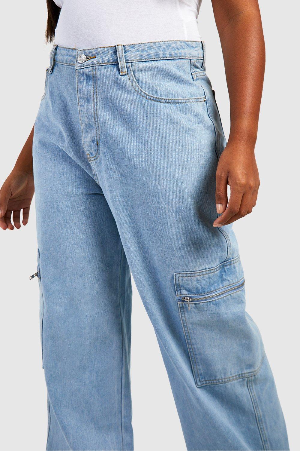 Plus Zip Pocket High Waisted Cargo Jeans