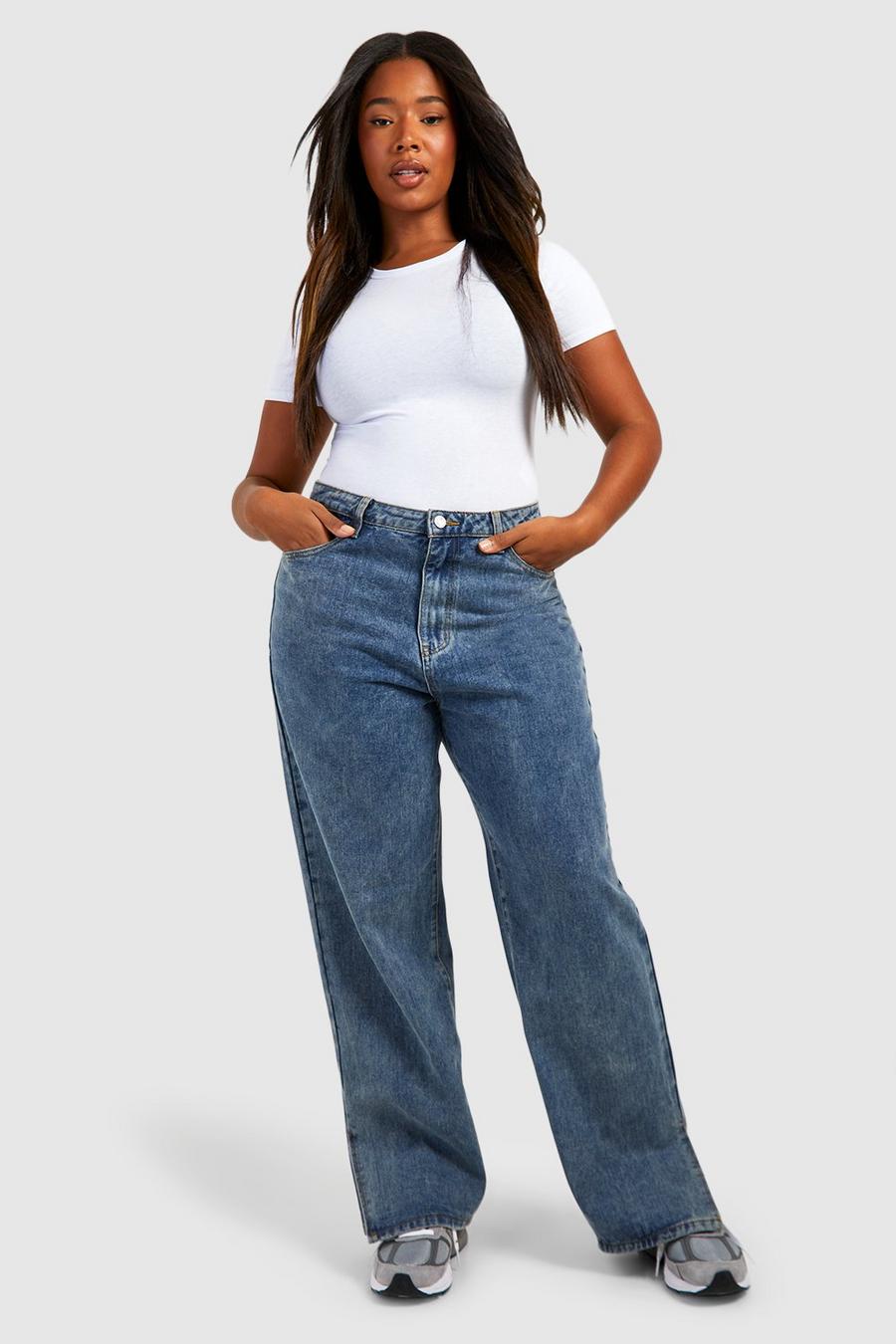  Women's Plus Size Jeans Plus High Waist Split Hem