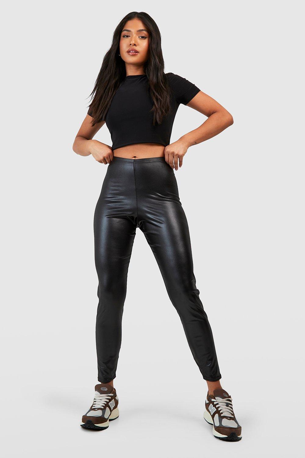 Petite Black Wet Look Leggings