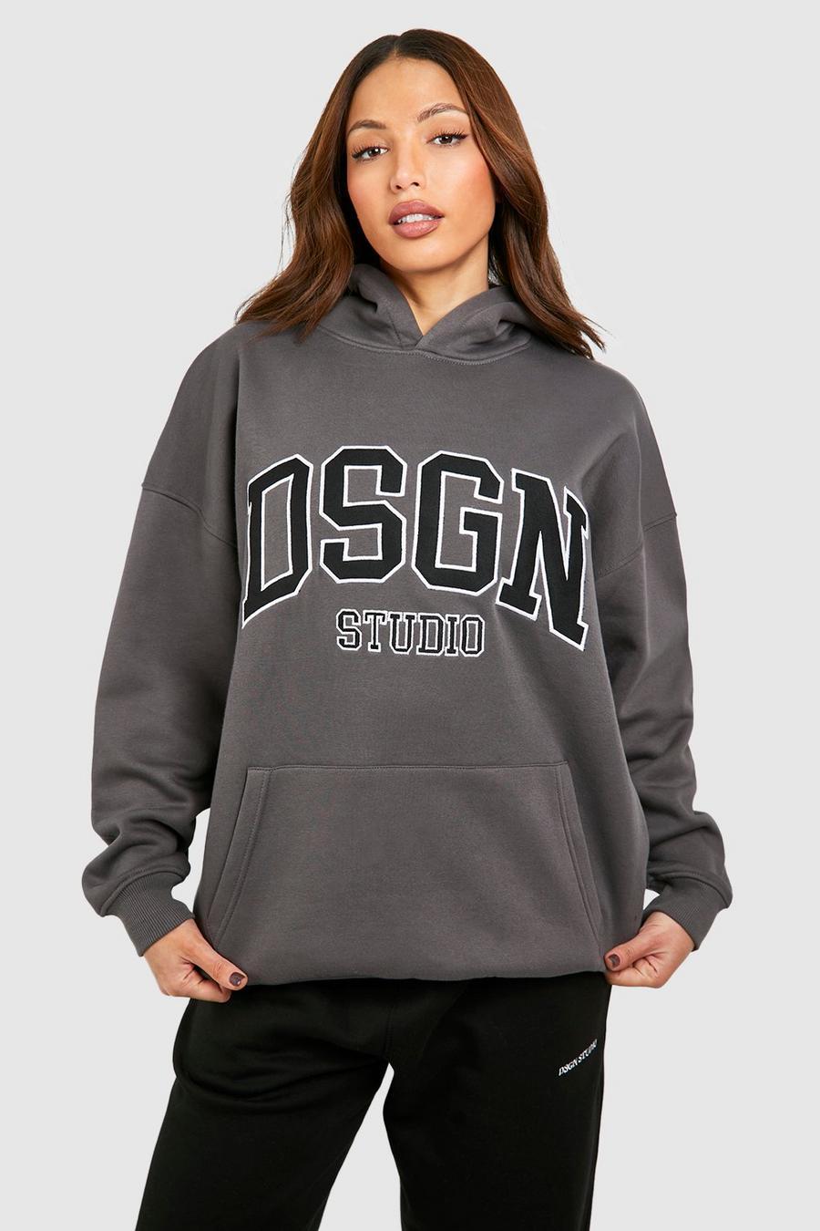 Charcoal Tall Dsgn Studio Twill Applique Oversized Hoodie 