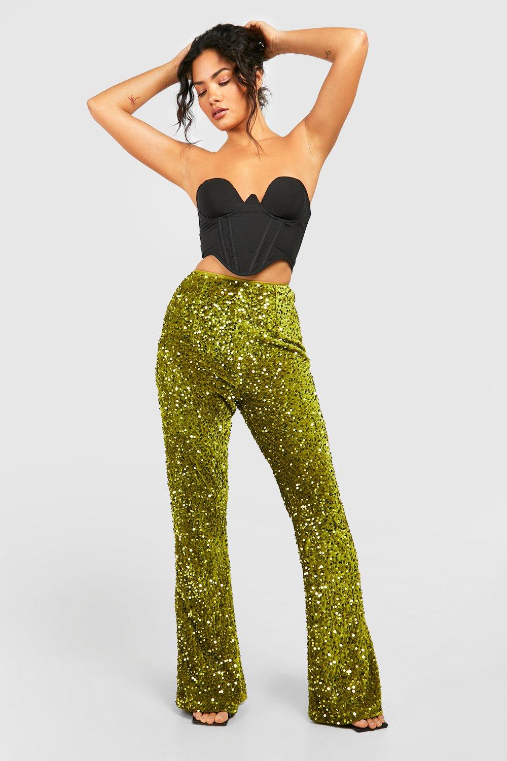 Sequined High Rise Flared Pants