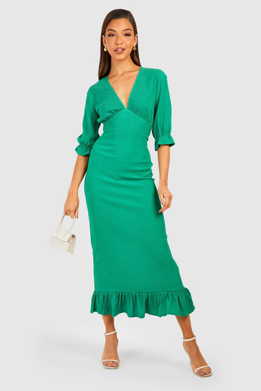 Bright green Textured Frill Midi Dress