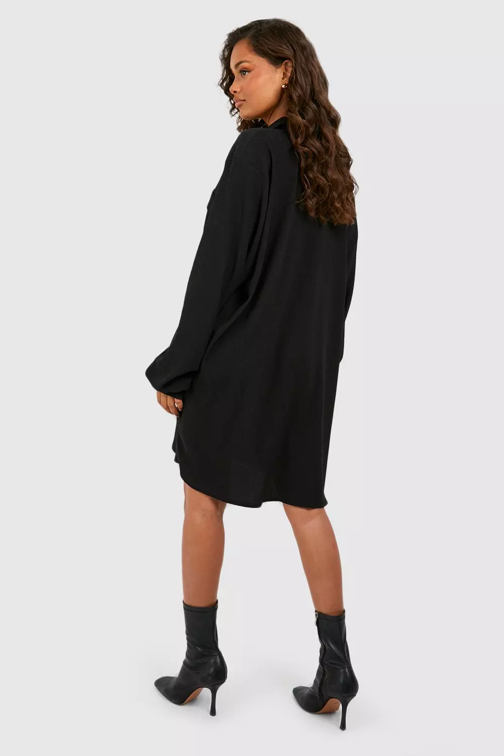 【国内即発】boohoo ブーフー☆black textured shirt dress Boohoo ME