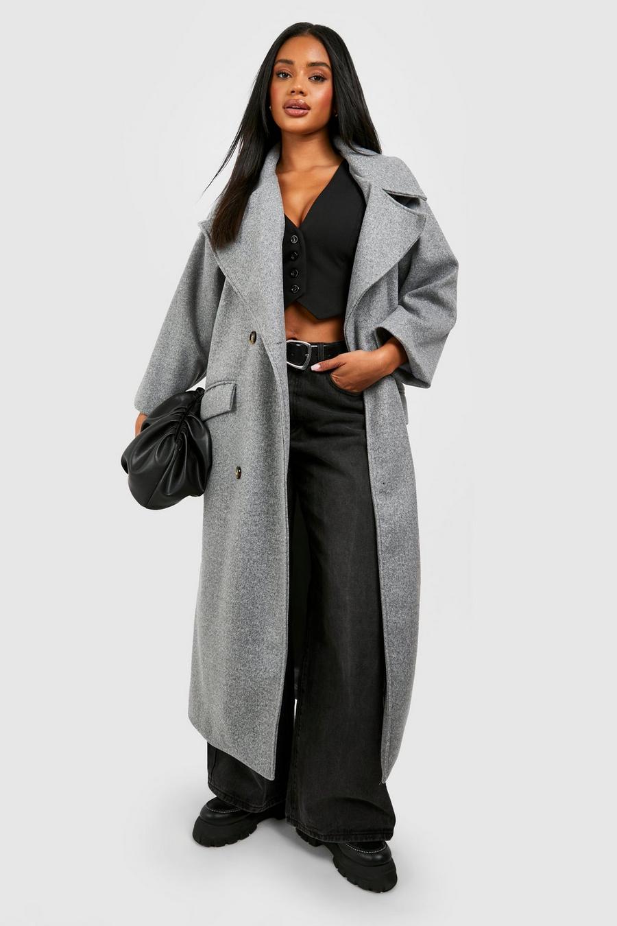 Light grey Super Oversized Maxi Double Breasted Wool Look Coat image number 1