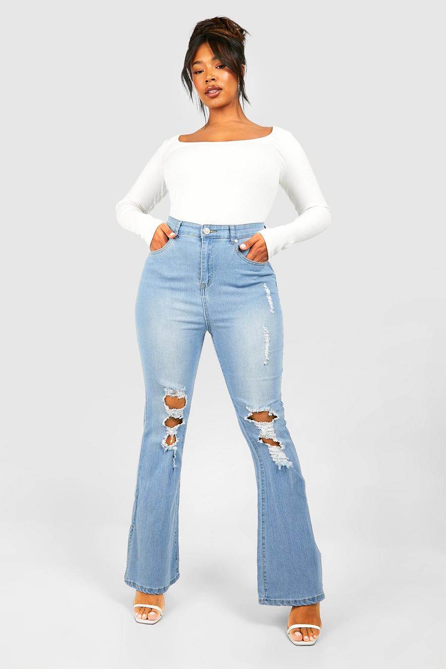 Grande taille - Jean flare taille haute, Stonewash image number 1