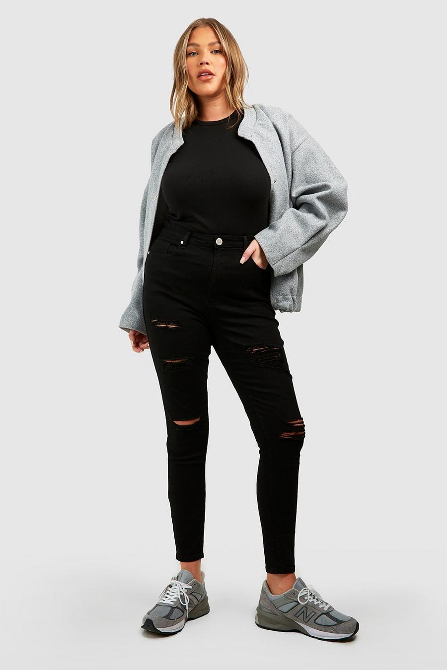 Jeans Plus Size Skinny Fit effetto smagliato, Black