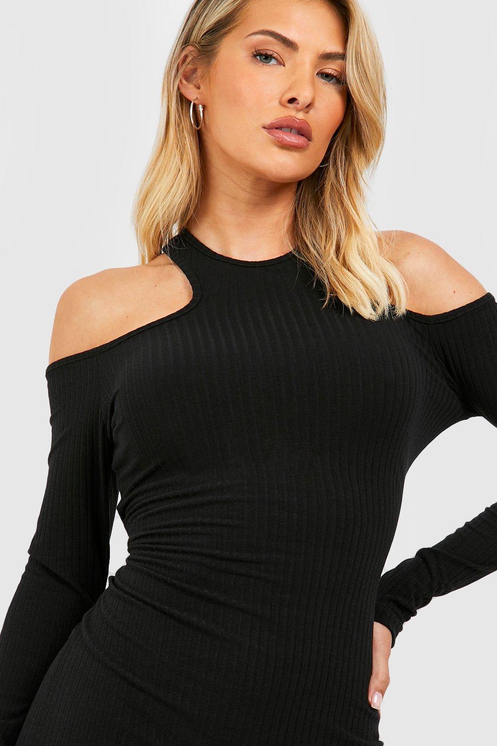 Black shirt with outlet shoulder cutouts