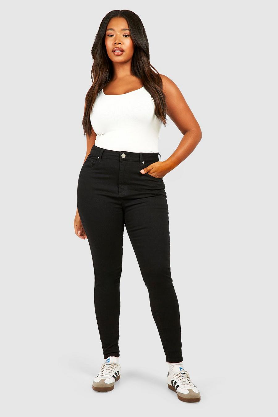 Black Plus High Waisted Skinny Jeans image number 1