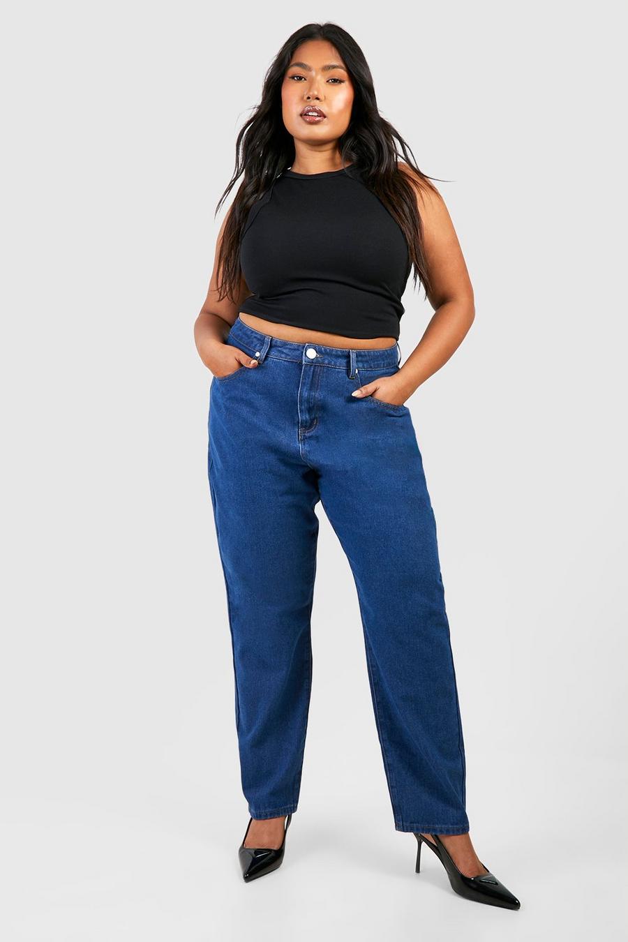Mid blue Plus High Waisted Mom Jeans image number 1
