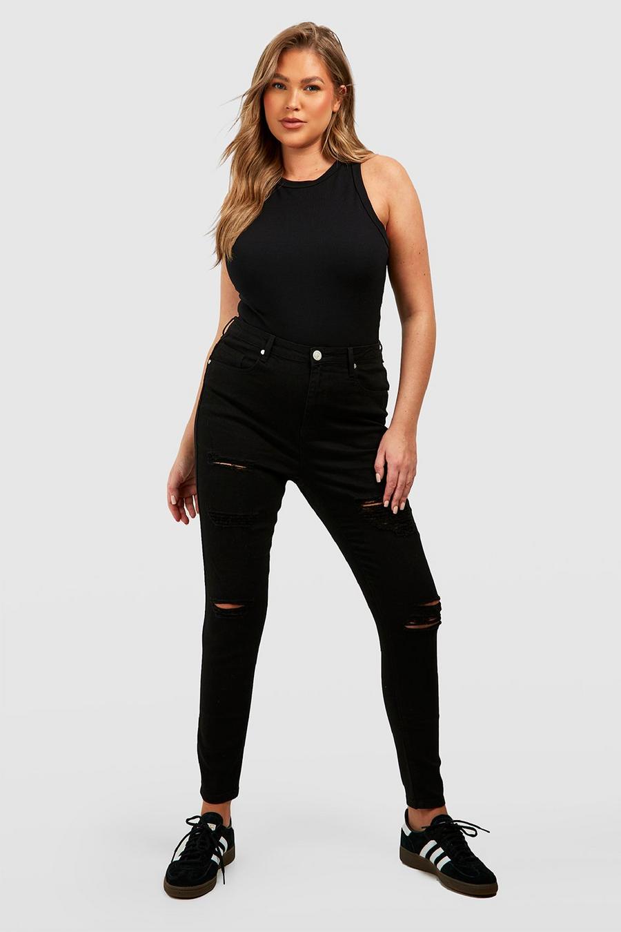 Jeans Plus Size Skinny Fit effetto smagliato, Black image number 1