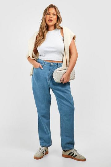 Plus High Waisted Mom Jeans light blue