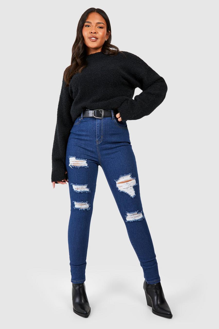 Jeans Plus Size Skinny Fit effetto smagliato, Mid wash