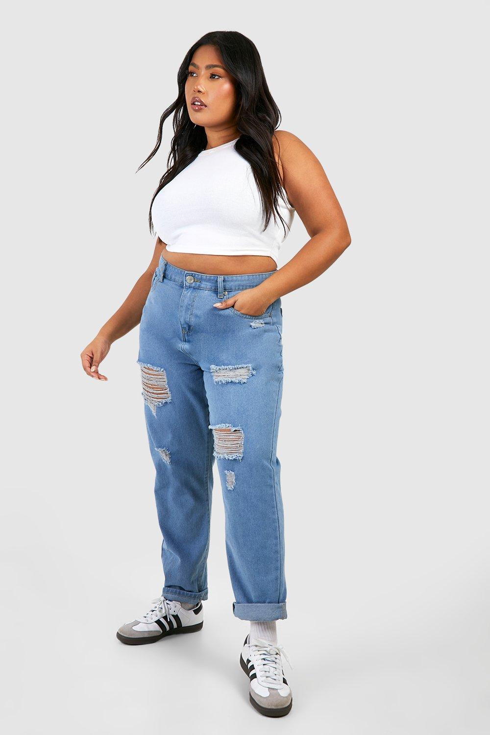 Plus Distressed Ripped Mom Jeans
