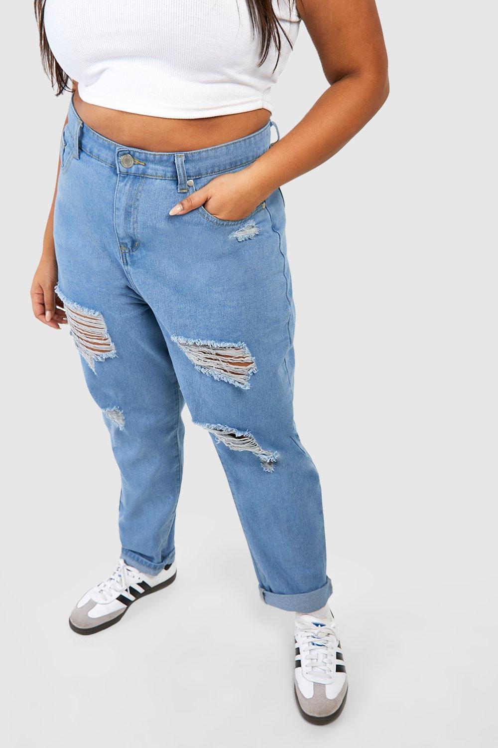 Boohoo Plus high waisted mom jeans in mid wash blue