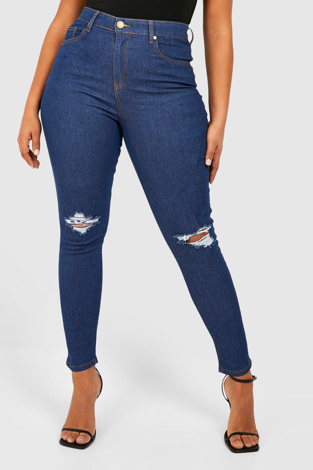 Plus High Waisted Distressed Skinny Jeans