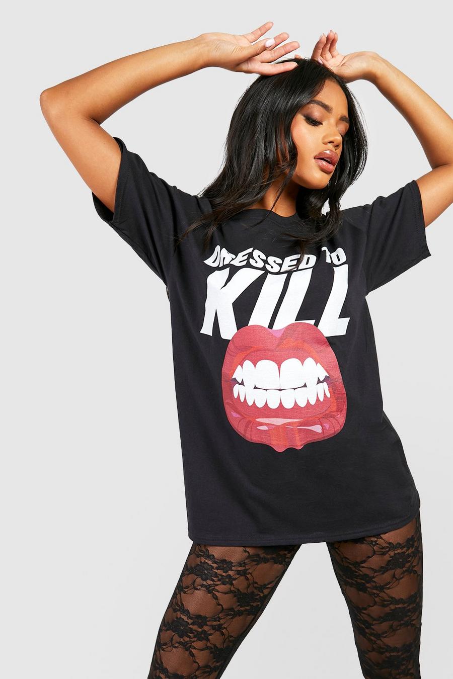 Black Halloween Dressed To Kill Oversized T-shirt  image number 1