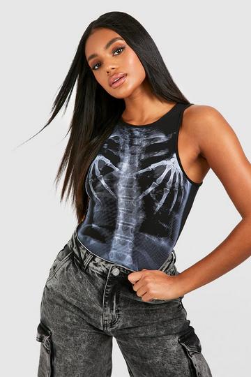 Halloween Body Print Slinky Racer Bodysuit black