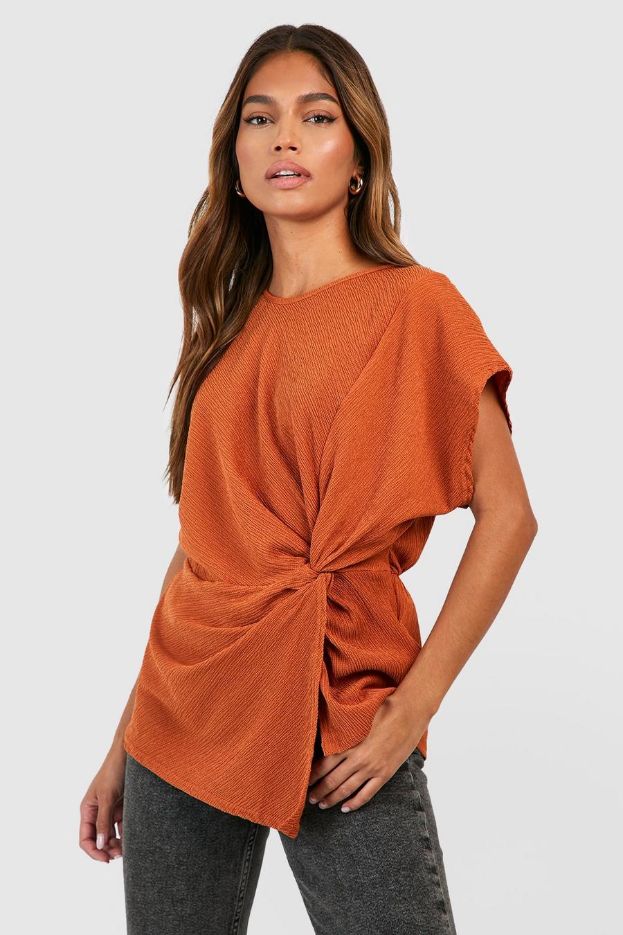 Rust Crinkle Knot Detail Blouse  image number 1