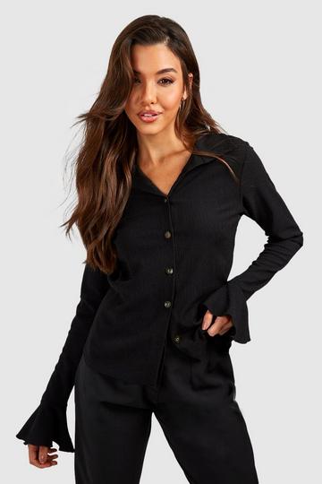 Crinkle Textured Flare Cuff Shirt black