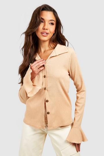 Gekreukelde Blouse Met Textuur En Wijde Mouwen stone