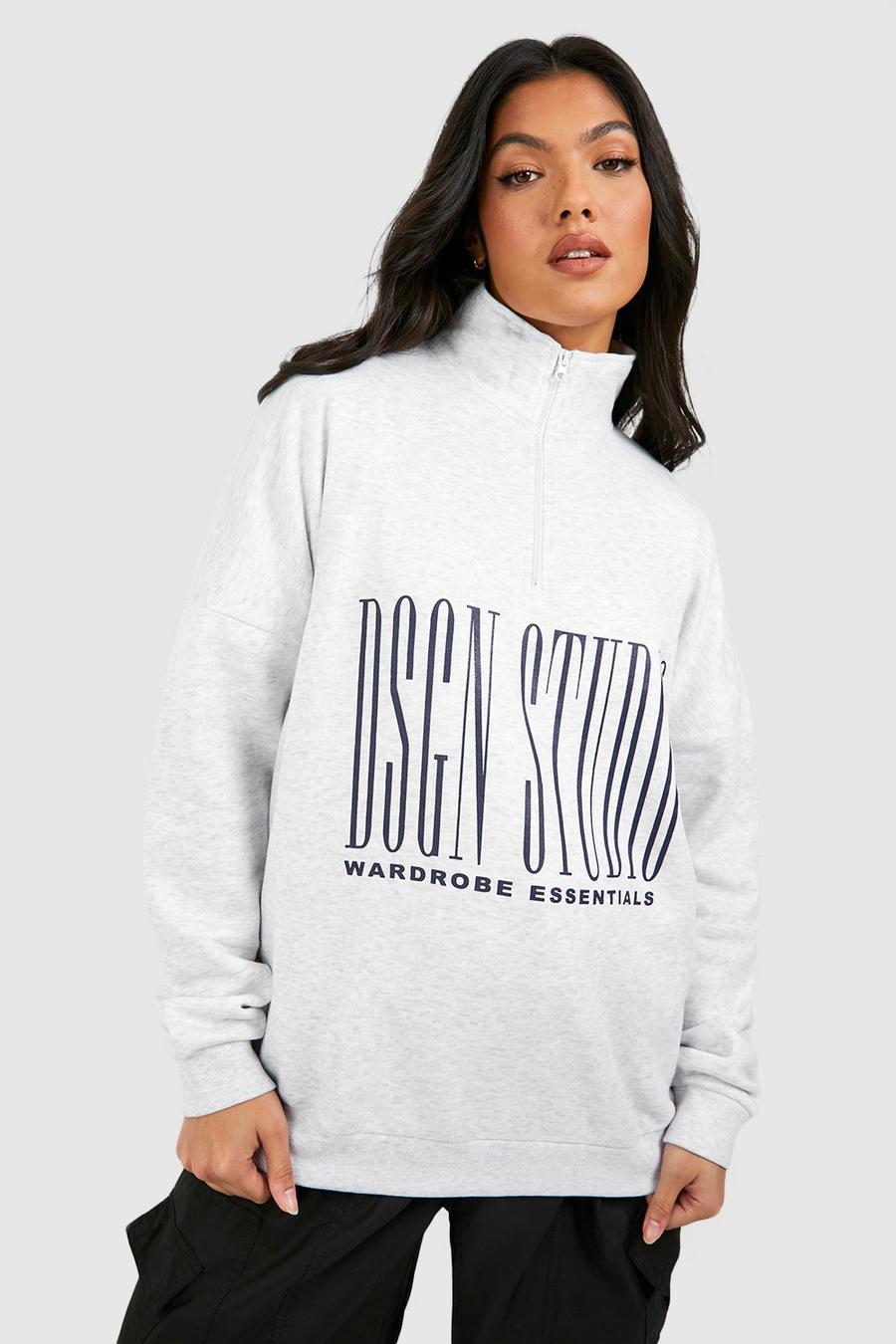 Ash grey Maternity Dsgn Studio Half Zip Oversized Sweatshirt