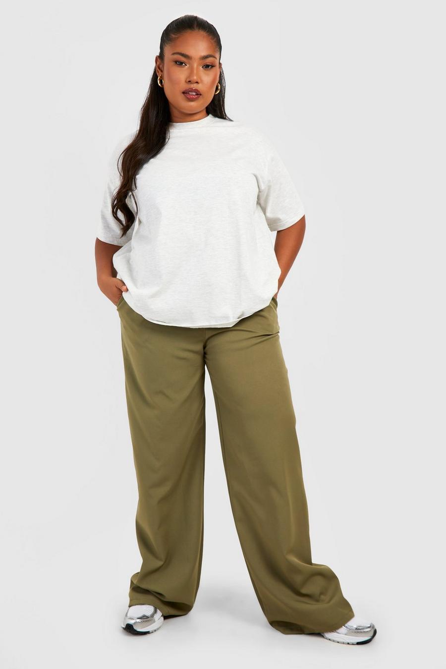 Pantaloni Plus Size in taglio maschile con cuciture, Khaki image number 1