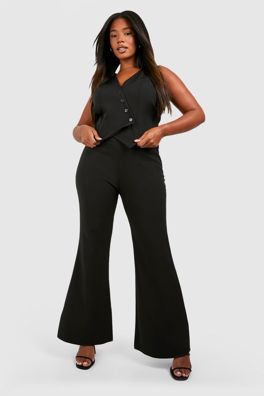 Black Plus Woven Deep Waistband Tailored Trousers 