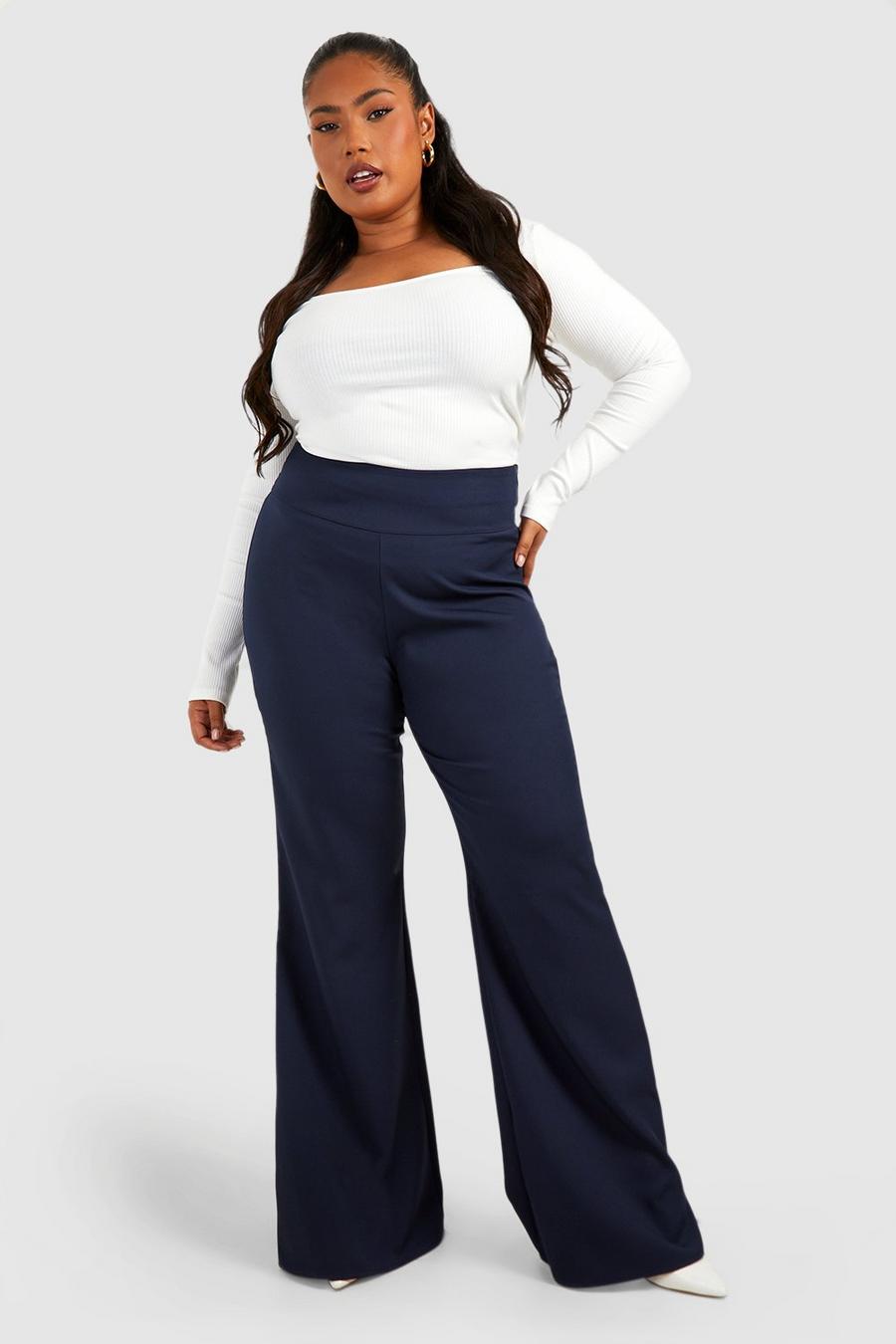 Navy Plus Woven Deep Waistband Tailored Trousers 