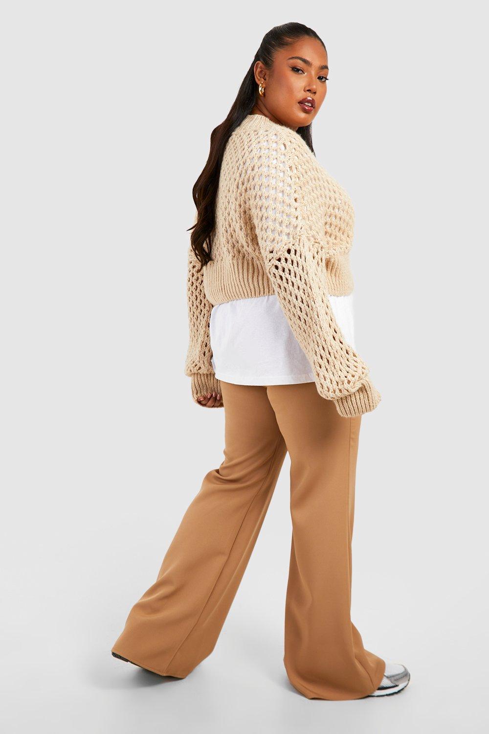 Plus Woven Textured Belted Wide Leg Trousers