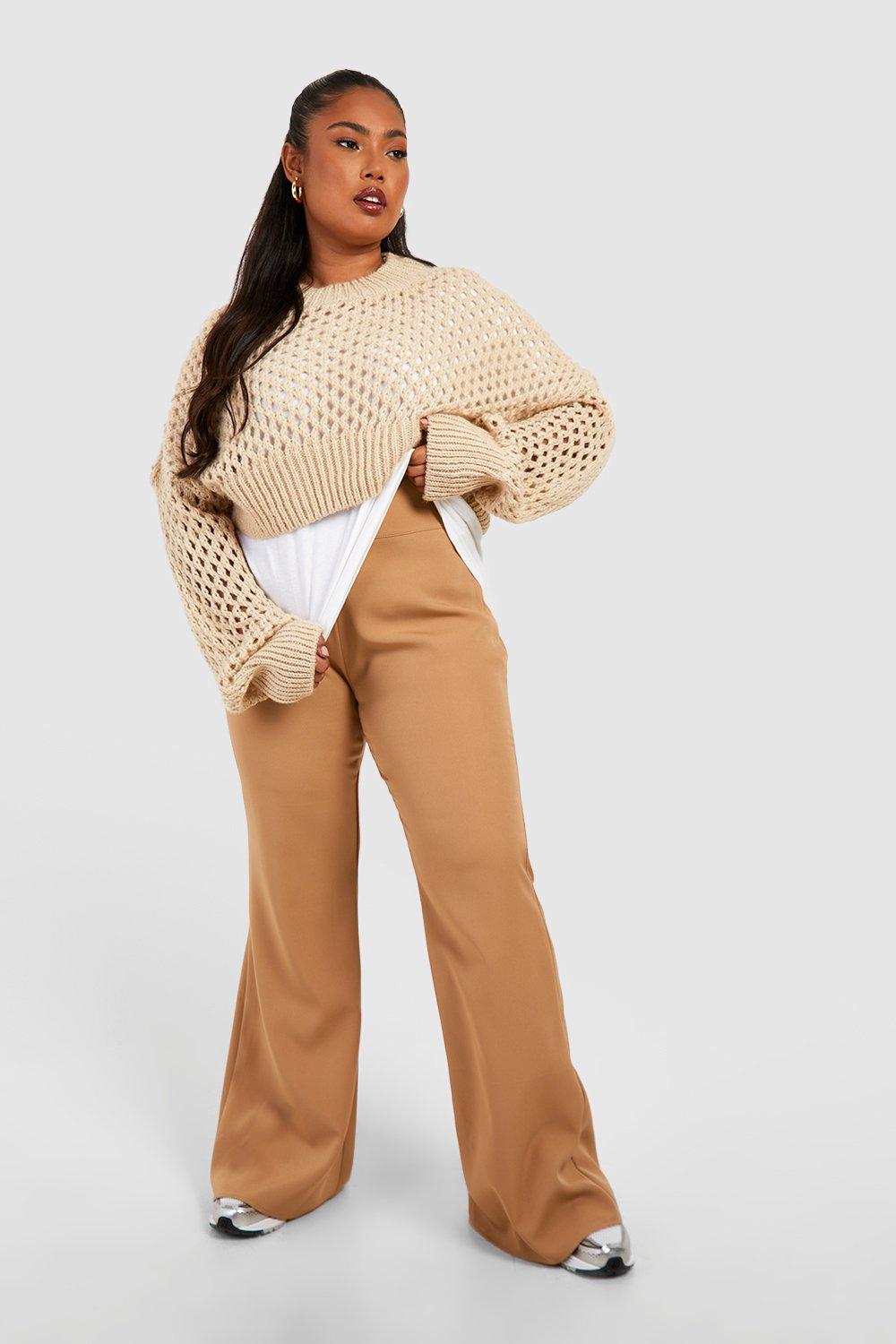 Women's Plus Woven Textured Belted Wide Leg Trousers