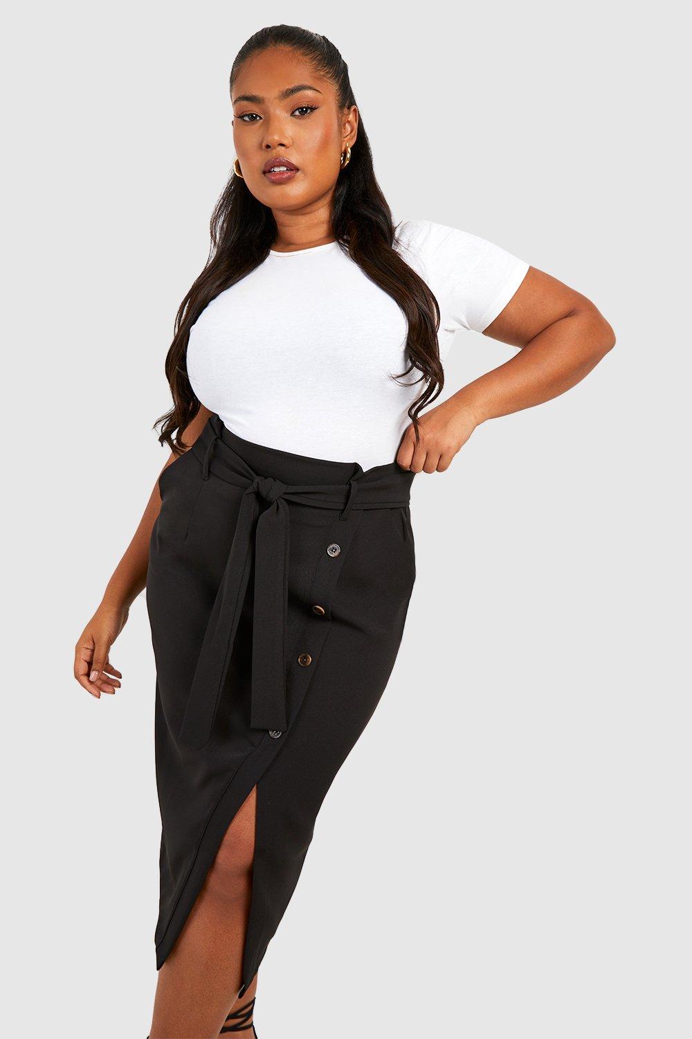 Plus size button midi skirt sales