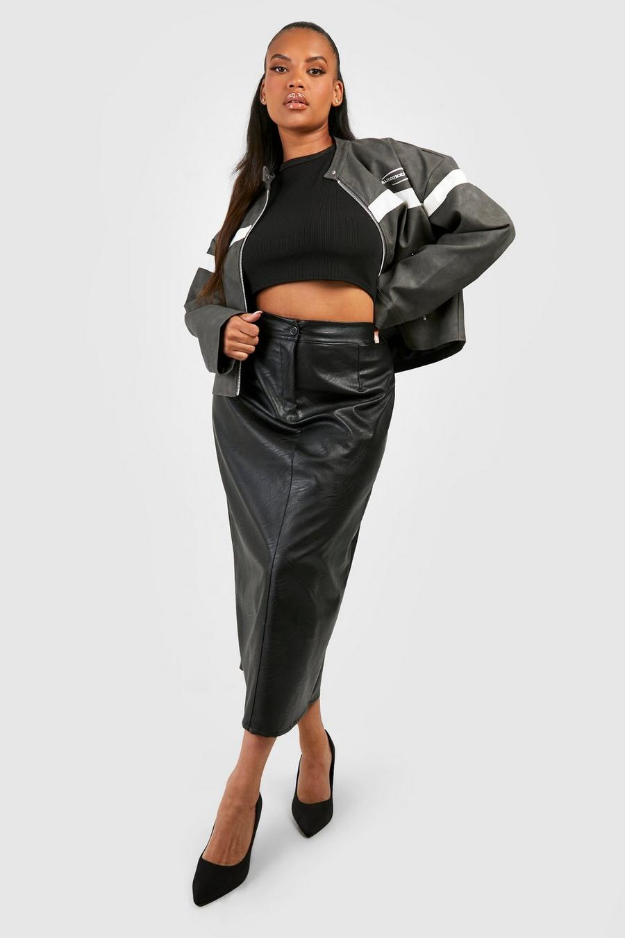 Black Plus Pu Midi Skirt image number 1