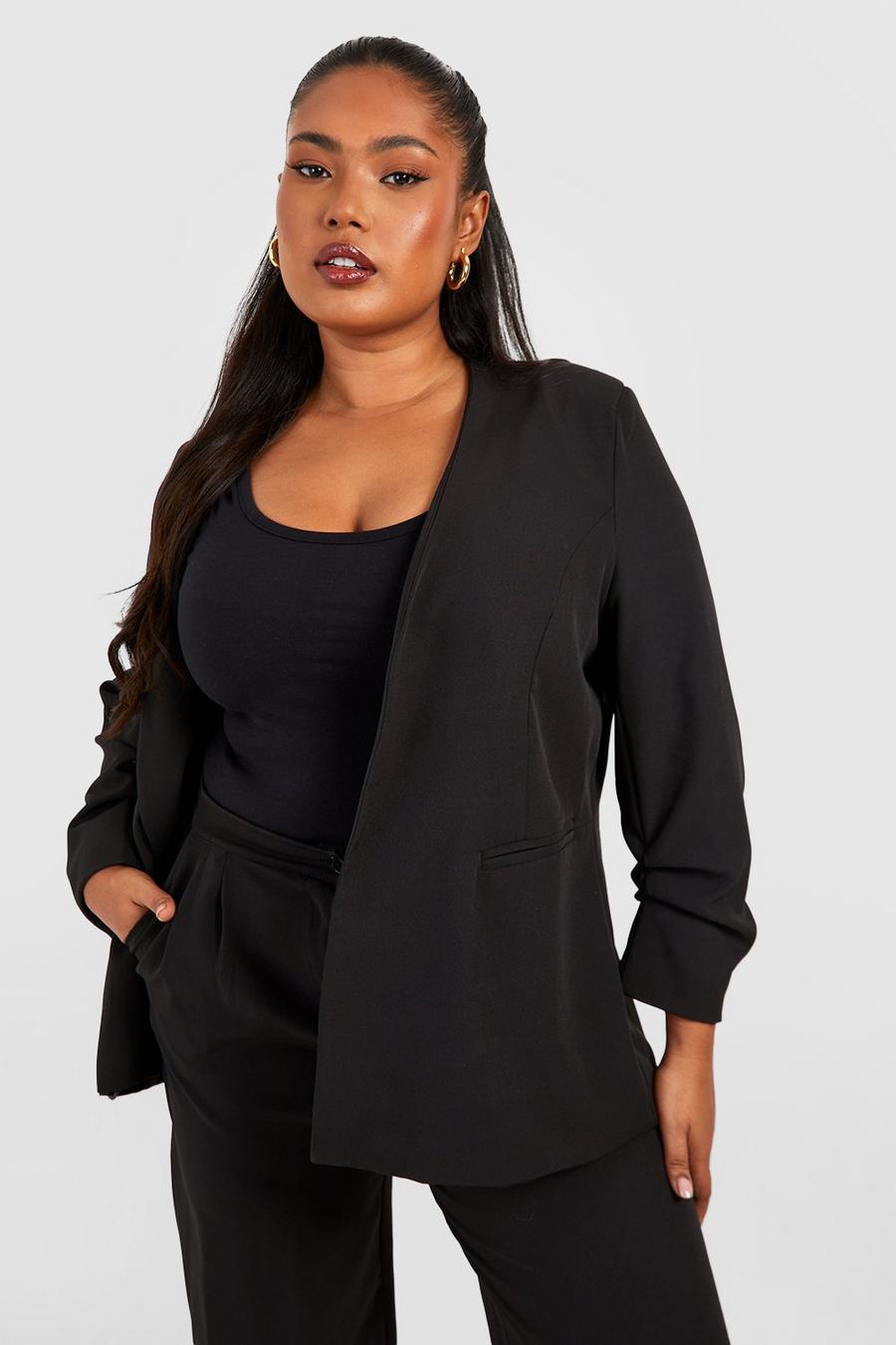 Women's Plus Woven Seam Detail Ruched Sleeve Blazer | Boohoo UK