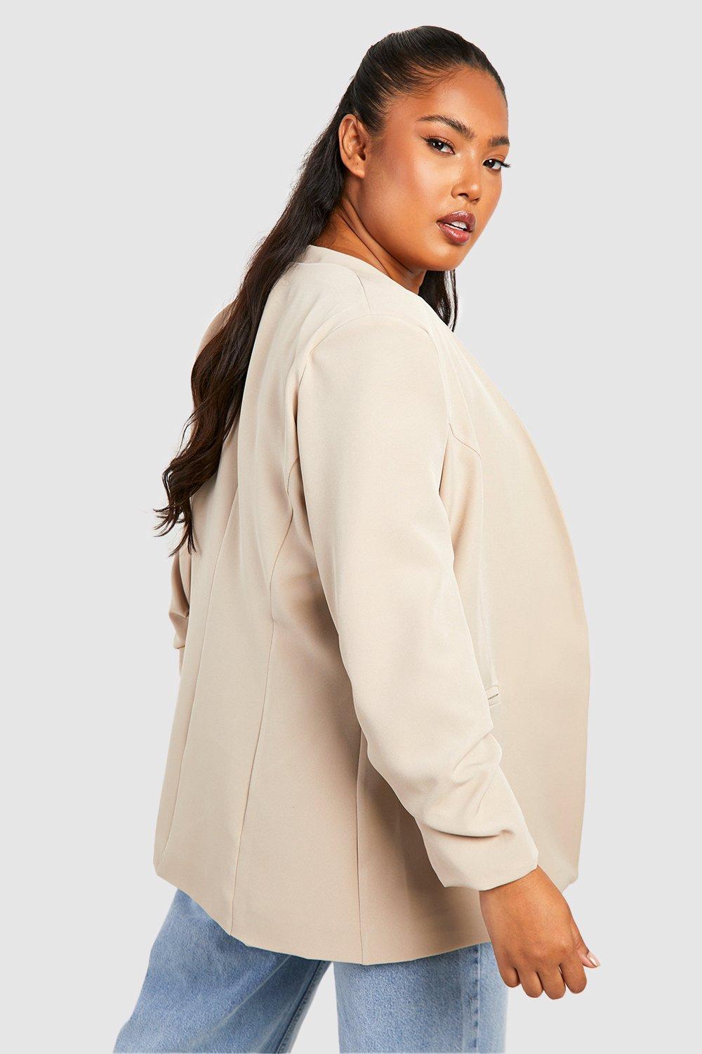 Cream ruched shop sleeve blazer