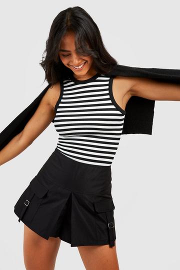 Black Utility Double Pocket Pleated Skort