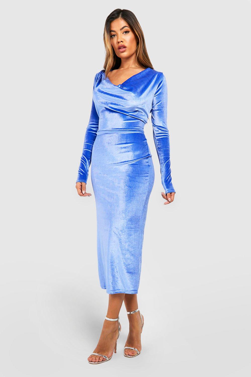 Boohoo blue hot sale velvet dress