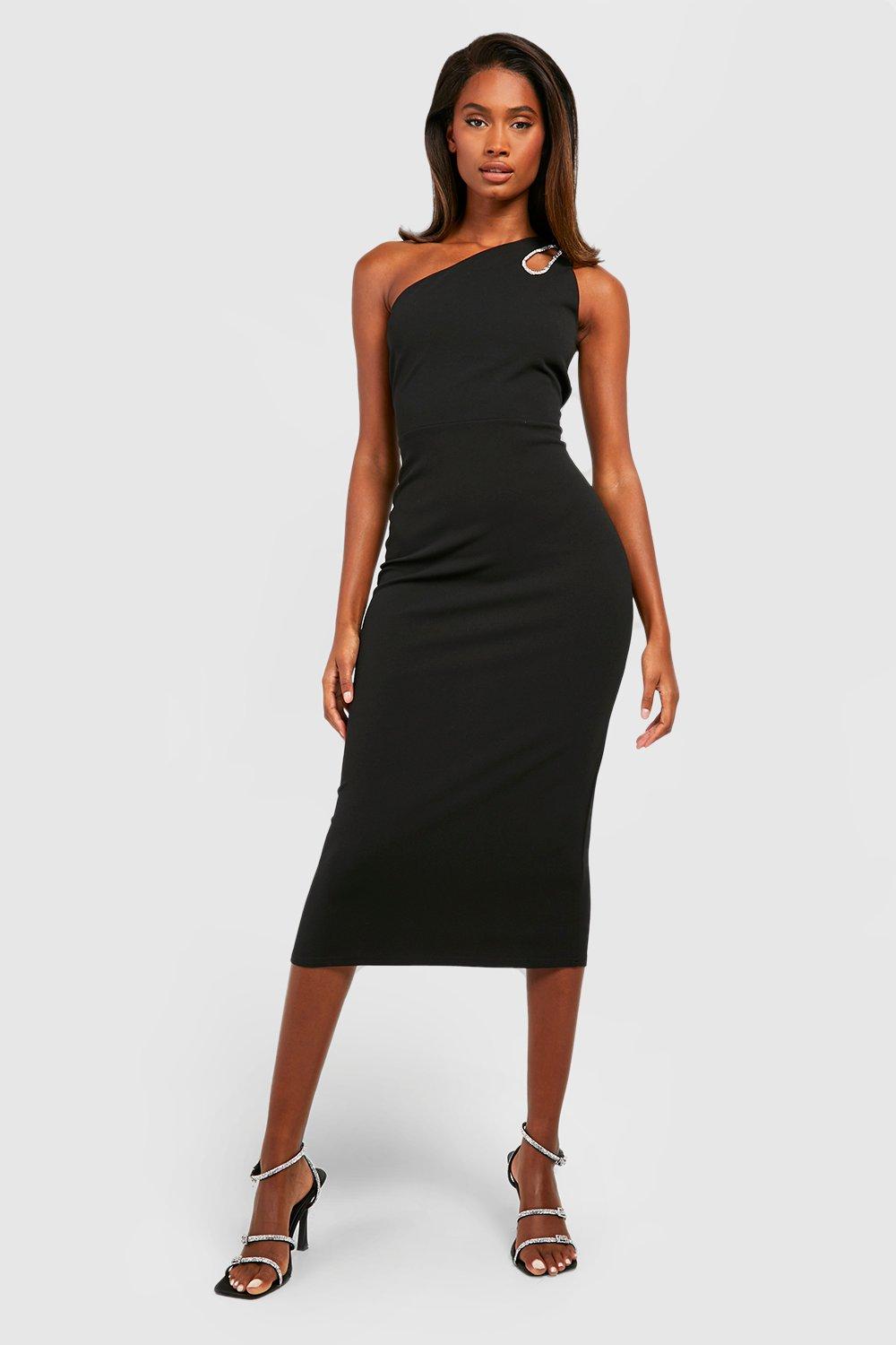 Diamante Trim One Shoulder Midi Dress boohoo AU