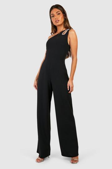 Black Diamante Trim Cut Out Wide Leg Jumpsuit