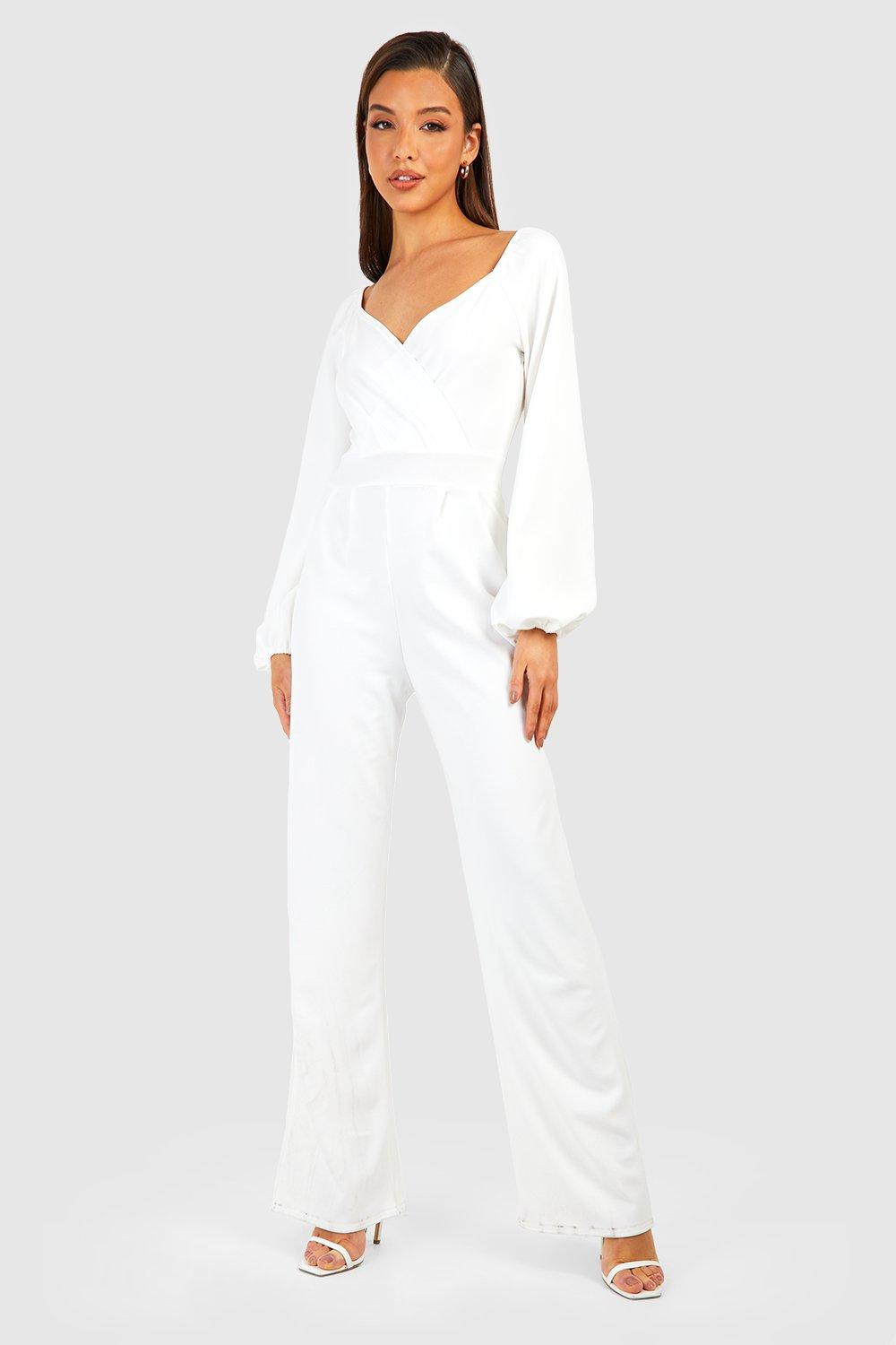 White puff best sale sleeve jumpsuit