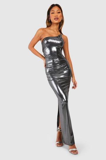 Metallic Corsage Strappy Back Maxi Dress silver